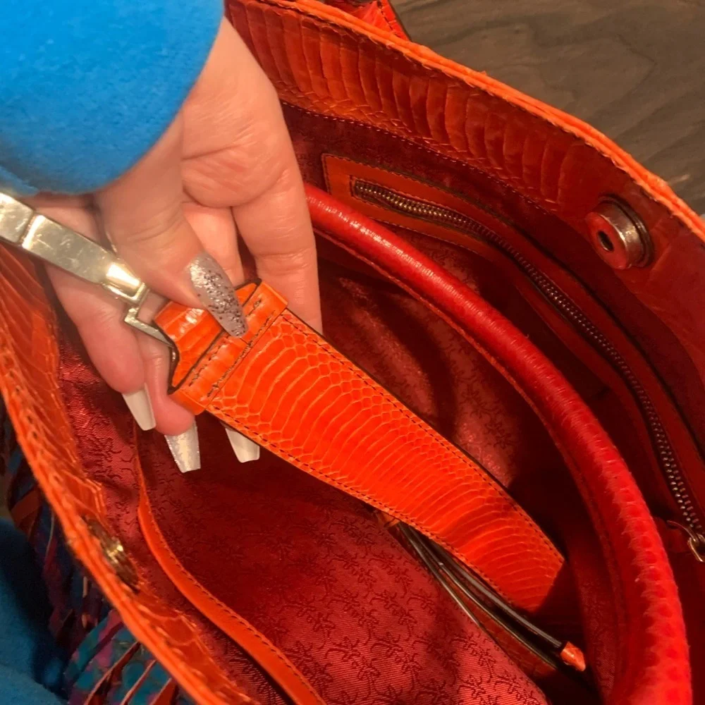 Y2k katherine kwei reptile skin bag Rare spring boho fringe orange blue spring